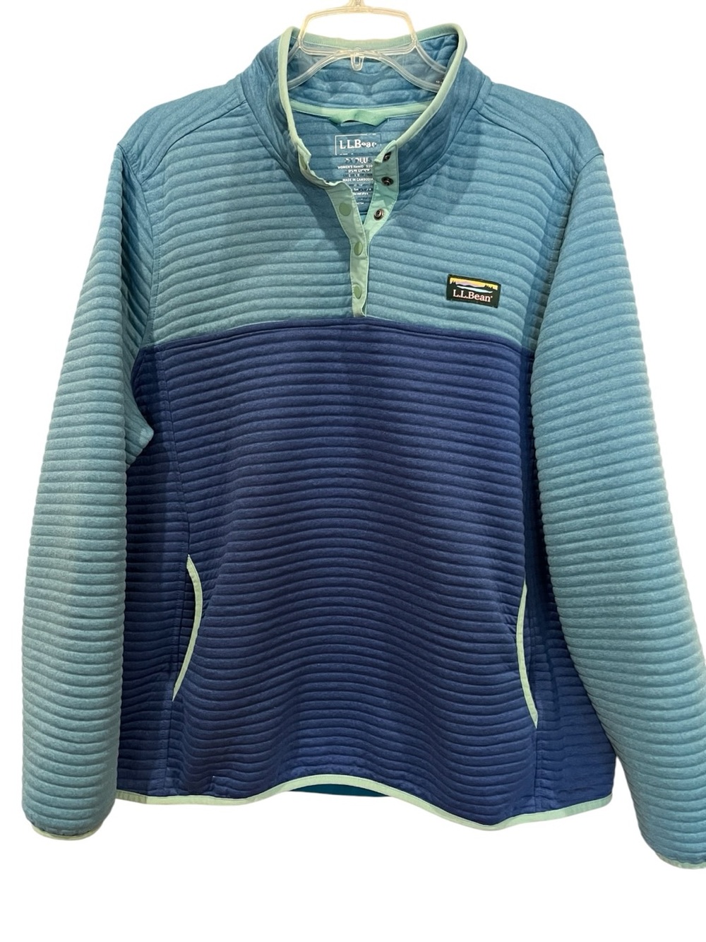 L.L. Bean ribbed 1/4 Snap Pullover in Teal & Navy Plus Size 2X - Picture 8 of 8